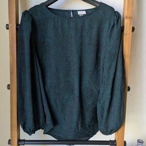 A New Day Women's Elegant Green Long Sleeve Blouse - Size M